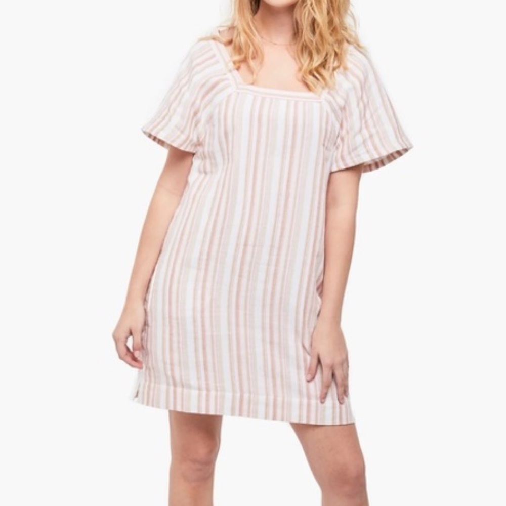 Able the label sz Sm NWT‎ Rishu square neck lined striped cotton mini dress